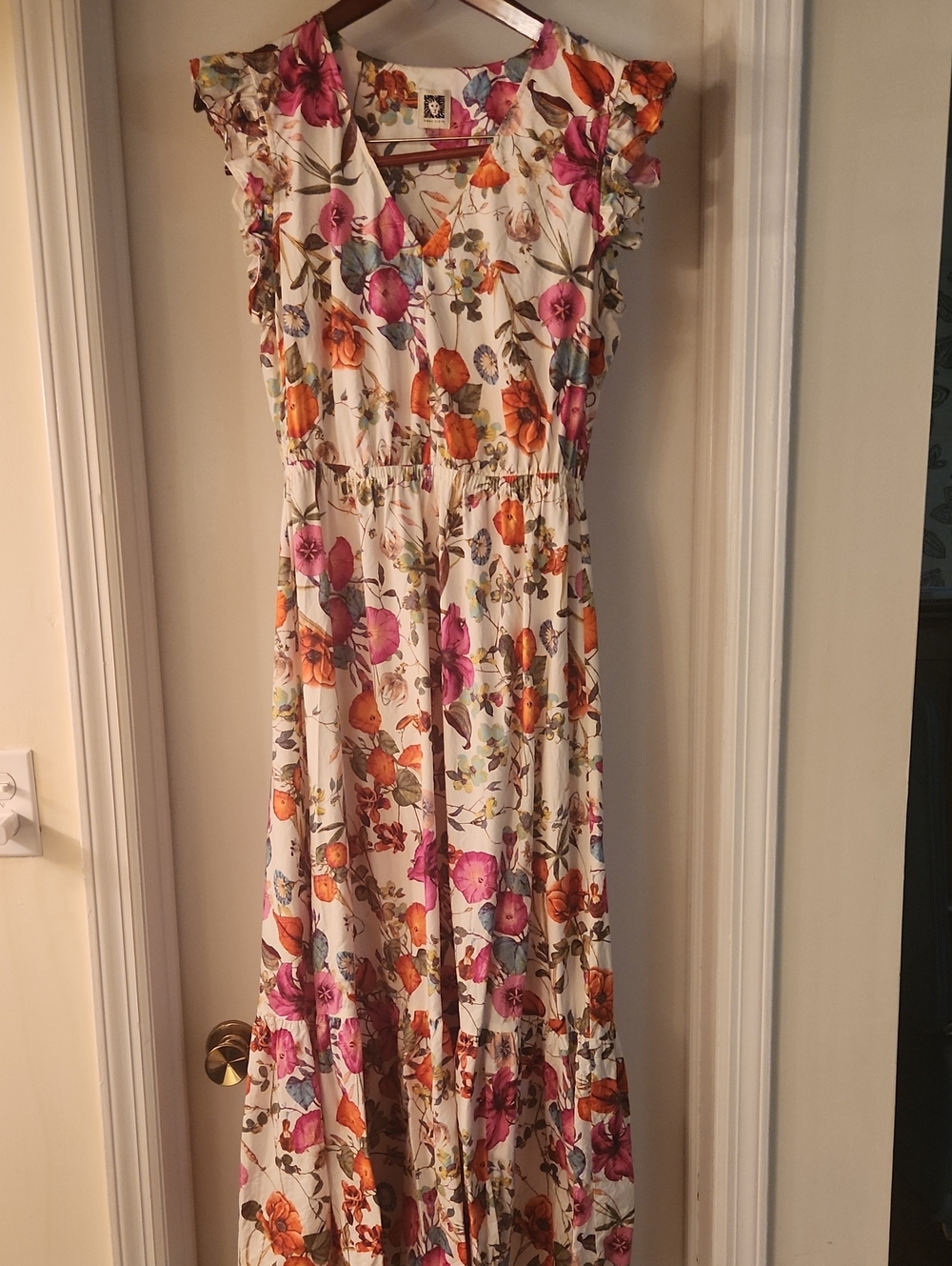 Anne Klein White Maxi Dress with Pink & Orange Floral Print